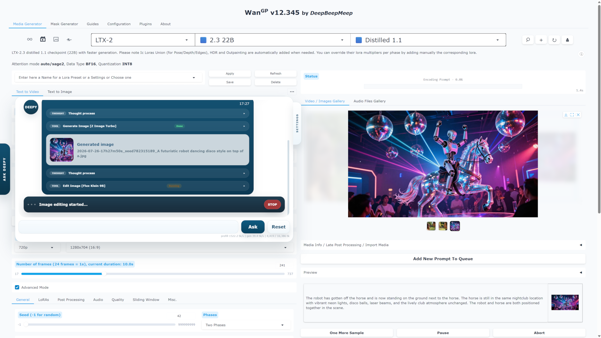 Deepy assistant orchestrating image generation and editing inside WanGP